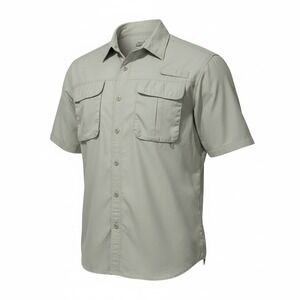 Guide's Choice Men's Fishing Shirt Large Tan Short Sleeve Vented Nylon Outdoor